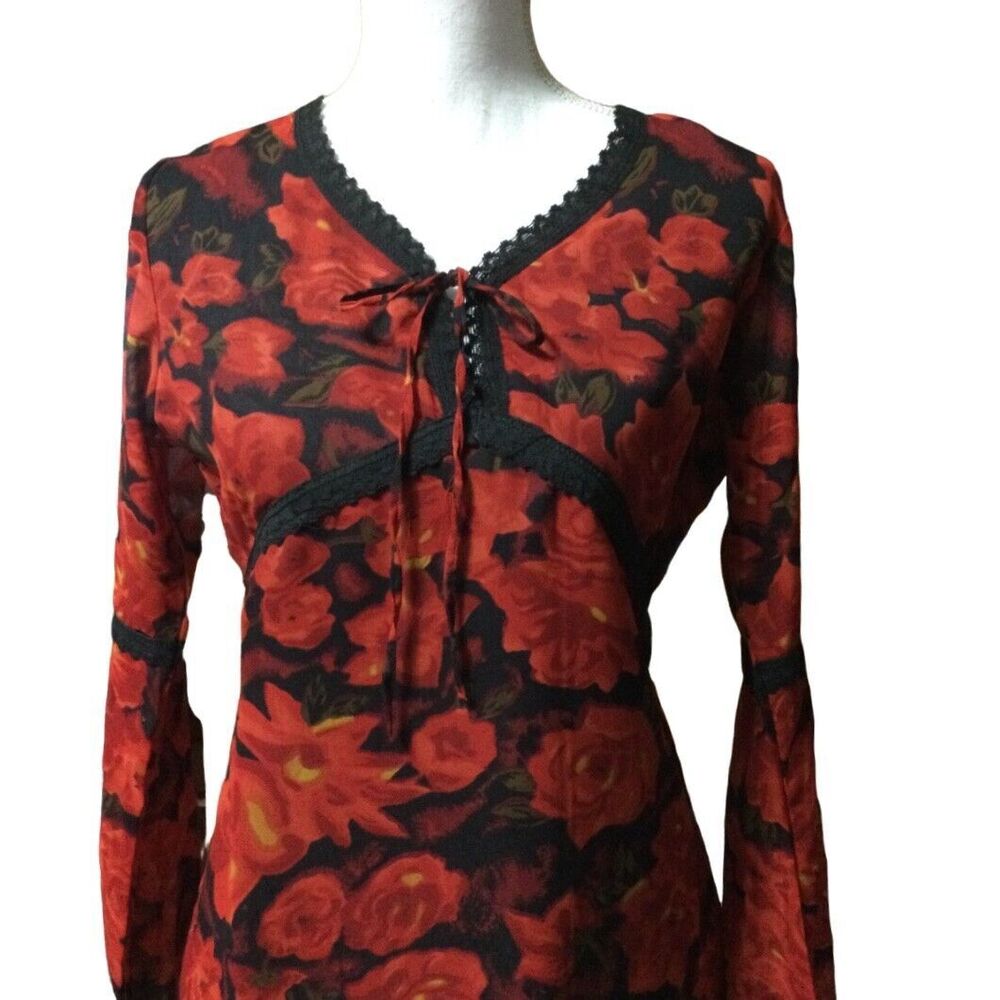 Soft Touch Vintage Y2K Semi Sheer Floral Dress Size S Fully Lined Bell Sleeve